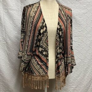 American‎ Rag size small/medium southwestern print with crochet fringe cardigan